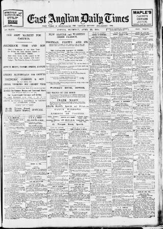 cover page of East Anglian Daily Times published on April 23, 1914