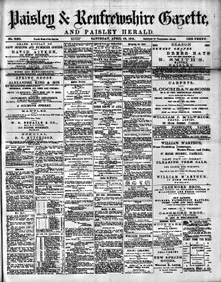 cover page of Paisley & Renfrewshire Gazette published on April 25, 1891