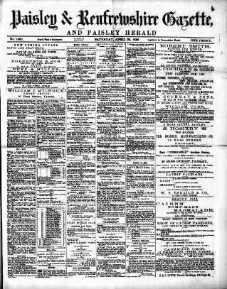 cover page of Paisley & Renfrewshire Gazette published on April 23, 1892