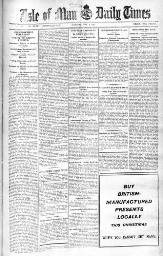 cover page of Isle of Man Daily Times published on December 5, 1933