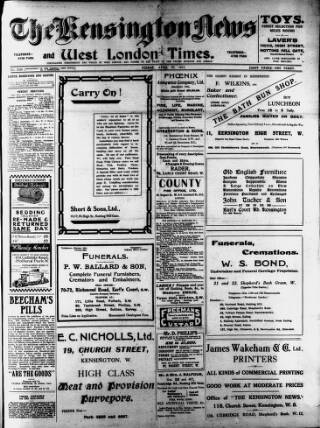 cover page of Kensington News and West London Times published on April 20, 1917