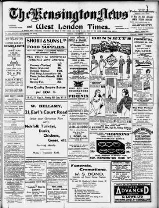 cover page of Kensington News and West London Times published on December 2, 1932