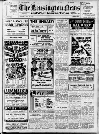 cover page of Kensington News and West London Times published on May 3, 1946