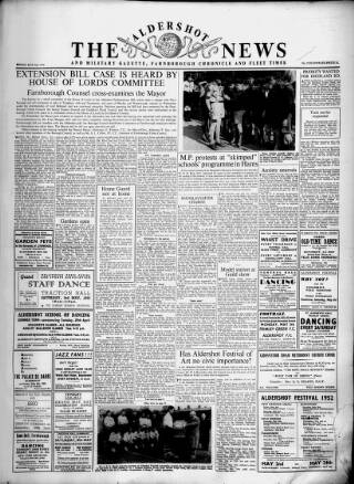 cover page of Aldershot News published on May 2, 1952