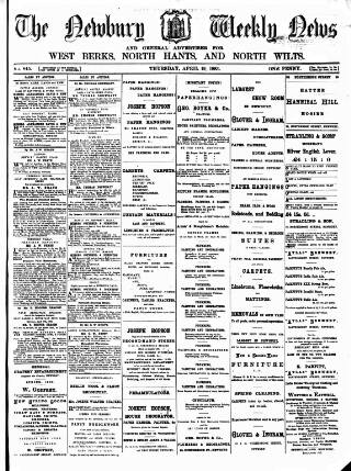 cover page of Newbury Weekly News and General Advertiser published on April 19, 1883