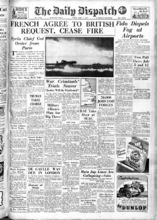 cover page of Daily Dispatch (Manchester) published on June 1, 1945