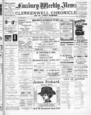 cover page of Finsbury Weekly News and Chronicle published on April 22, 1910