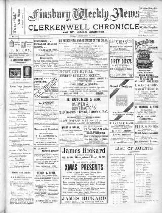 cover page of Finsbury Weekly News and Chronicle published on December 16, 1910