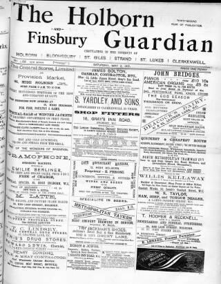 cover page of Holborn and Finsbury Guardian published on May 2, 1891