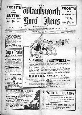 cover page of Wandsworth Borough News published on May 22, 1914