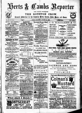 cover page of Herts & Cambs Reporter & Royston Crow published on August 11, 1882