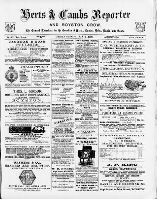 cover page of Herts & Cambs Reporter & Royston Crow published on May 3, 1889