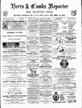 cover page of Herts & Cambs Reporter & Royston Crow published on March 28, 1890