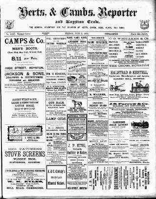 cover page of Herts & Cambs Reporter & Royston Crow published on June 2, 1905
