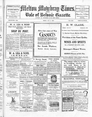 cover page of Melton Mowbray Times and Vale of Belvoir Gazette published on May 3, 1918