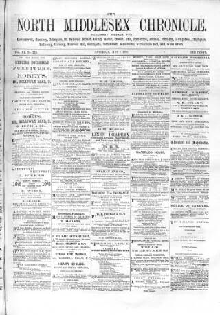 cover page of North Middlesex Chronicle published on May 2, 1874