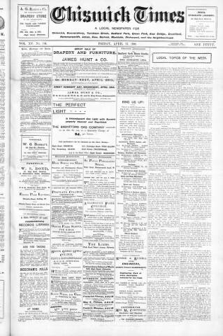 cover page of Chiswick Times published on April 23, 1909