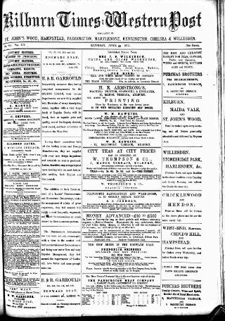 cover page of Kilburn Times published on April 26, 1873