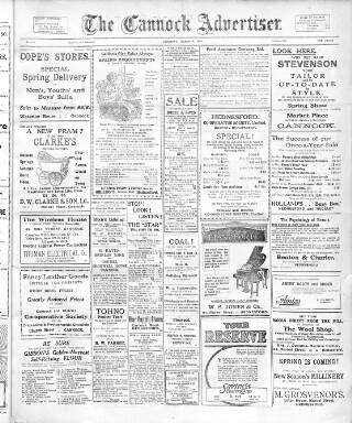 cover page of Cannock Advertiser published on March 3, 1923