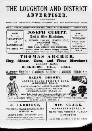cover page of Loughton and District Advertiser published on March 1, 1887