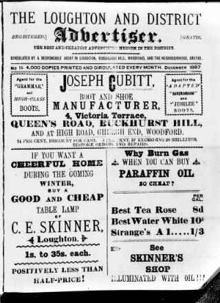 cover page of Loughton and District Advertiser published on December 1, 1887