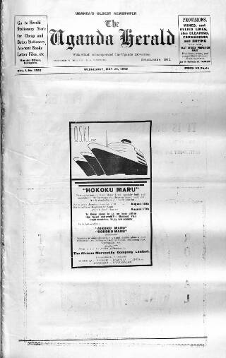 cover page of Uganda Herald published on May 29, 1940