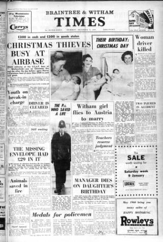 cover page of Braintree and Witham Times published on December 31, 1959
