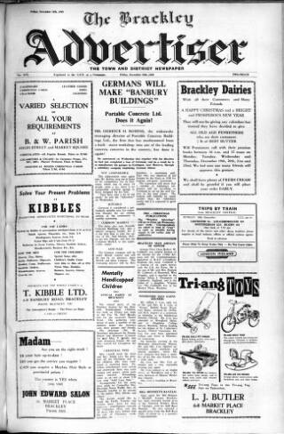 cover page of Brackley Advertiser published on December 16, 1960