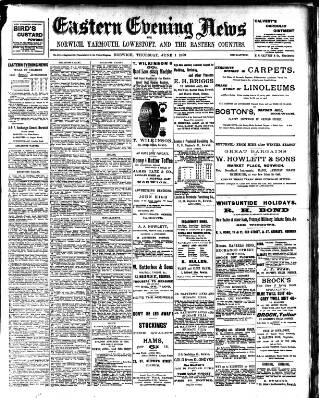 cover page of Eastern Evening News published on June 1, 1899