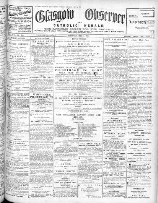 cover page of Glasgow Observer and Catholic Herald published on May 2, 1925