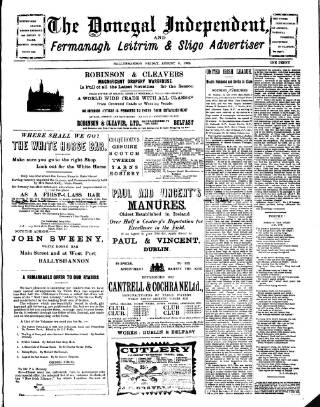 cover page of Donegal Independent published on August 8, 1902