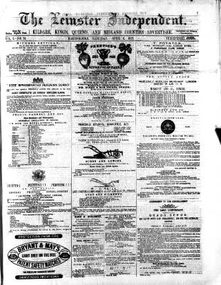 cover page of Leinster Independent published on April 6, 1872