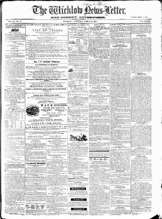 cover page of Wicklow News-Letter and County Advertiser published on March 28, 1868