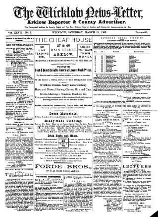 cover page of Wicklow News-Letter and County Advertiser published on March 28, 1903