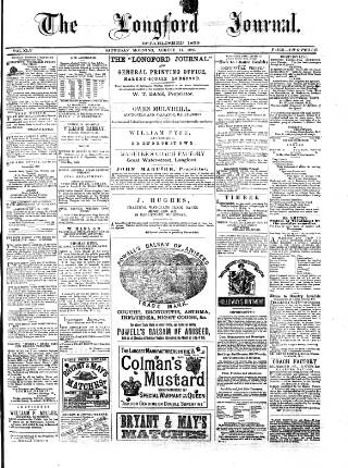 cover page of Longford Journal published on August 11, 1883