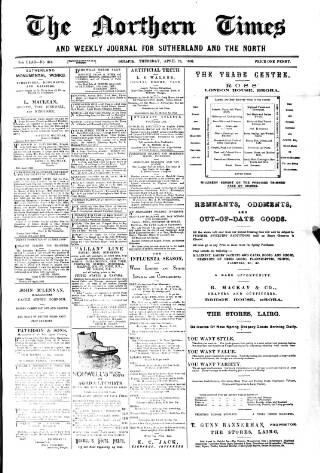 cover page of Northern times and weekly journal for Sutherland and the North published on April 23, 1908