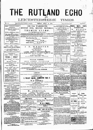 cover page of Rutland Echo and Leicestershire Advertiser published on April 19, 1878