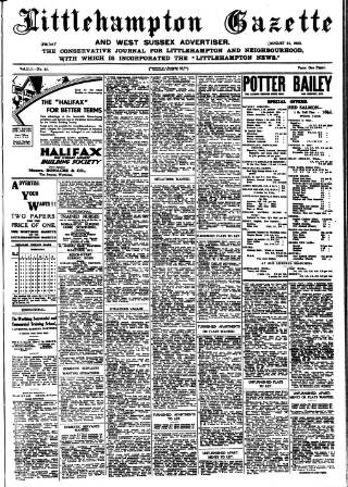 cover page of Littlehampton Gazette published on August 11, 1933