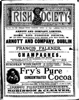 cover page of Irish Society (Dublin) published on April 26, 1890