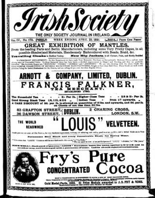 cover page of Irish Society (Dublin) published on April 25, 1891