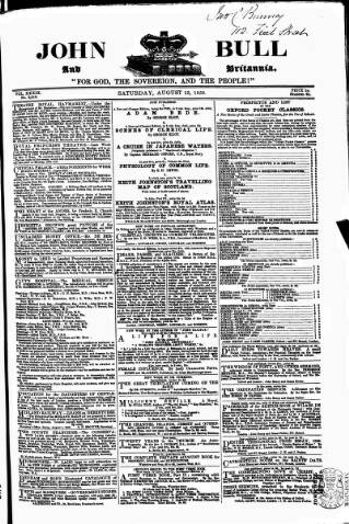 cover page of John Bull published on August 13, 1859