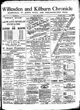 cover page of Willesden Chronicle published on April 19, 1878