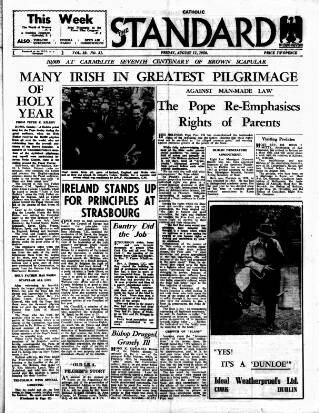 cover page of Catholic Standard published on August 11, 1950