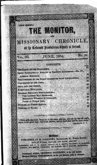 cover page of Monitor and Missionary Chronicle published on June 1, 1854