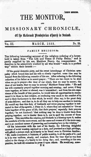 cover page of Monitor and Missionary Chronicle published on March 1, 1855
