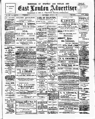 cover page of Tower Hamlets Independent and East End Local Advertiser published on June 2, 1906