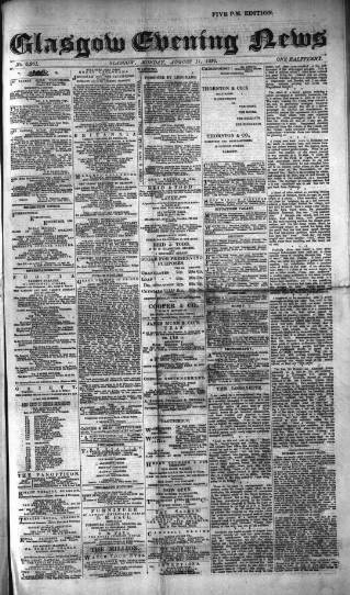 cover page of Glasgow Evening Post published on August 11, 1890