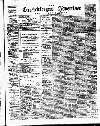 cover page of Carrickfergus Advertiser published on April 26, 1889