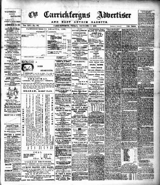 cover page of Carrickfergus Advertiser published on December 2, 1898