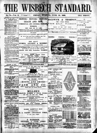 cover page of Wisbech Standard published on June 28, 1889